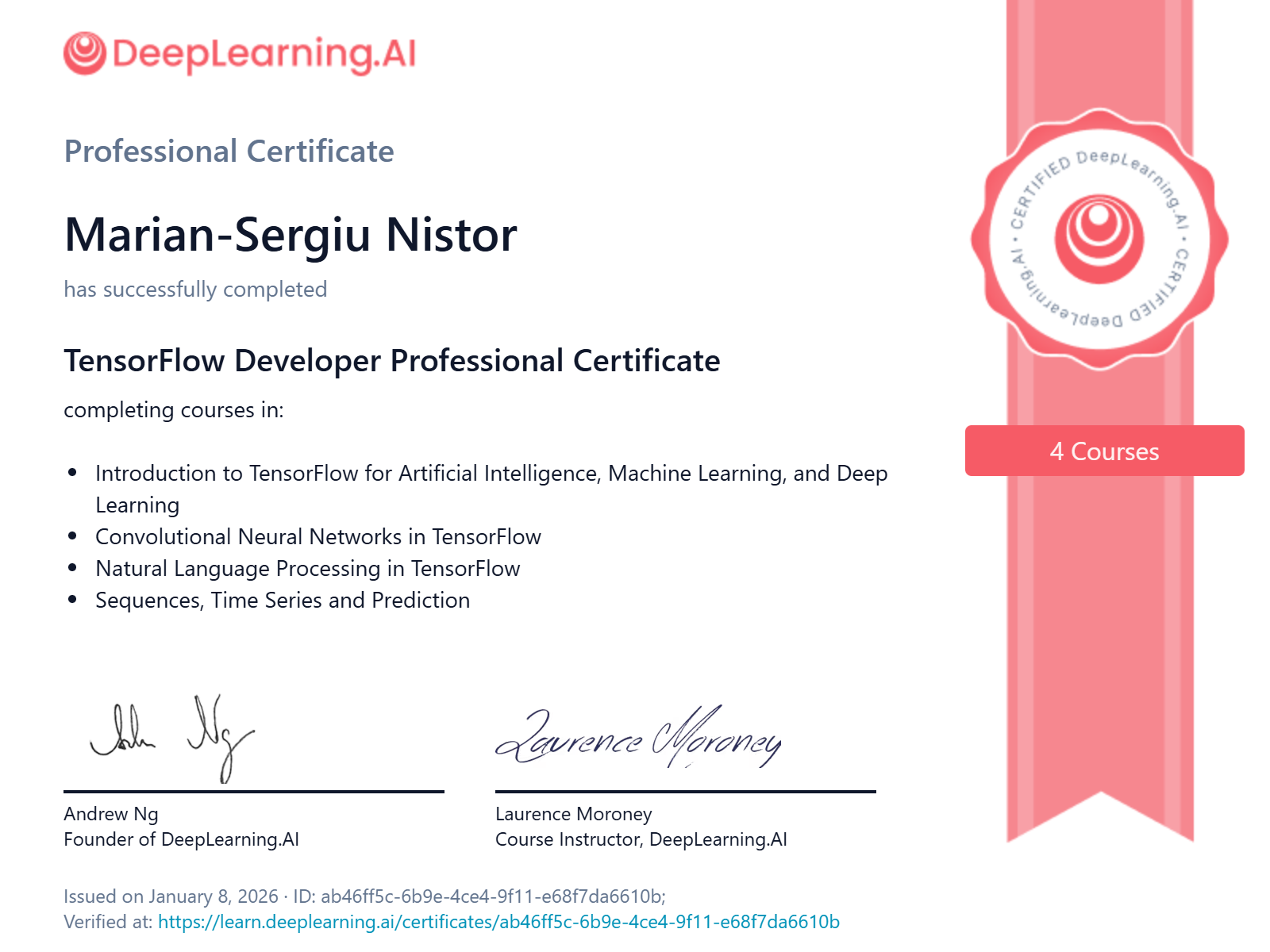 TensorFlow Developer Professional Certificate